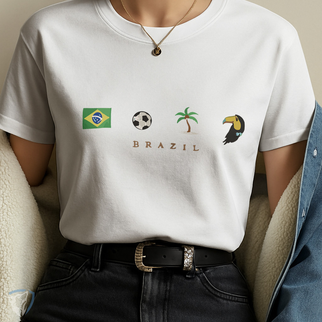 Camiseta Unissex Brasil Ícones | Estampa Minimalista com Símbolos em Oferta na Shopee