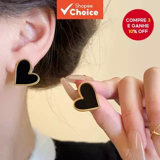 Brincos De Coração Minimalistas Pretos , Design De Nicho Pequeno , Versátil Para Mulheres , Estilo ins em Oferta na Shopee