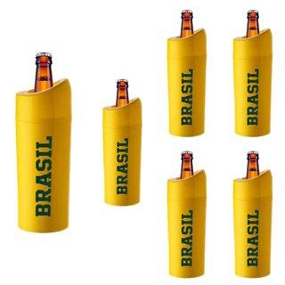 Porta Garrafa com Manta Térmica BRASIL 1L Parede Dupla Kit 6pçs FESTA Litrão Copa do Mundo