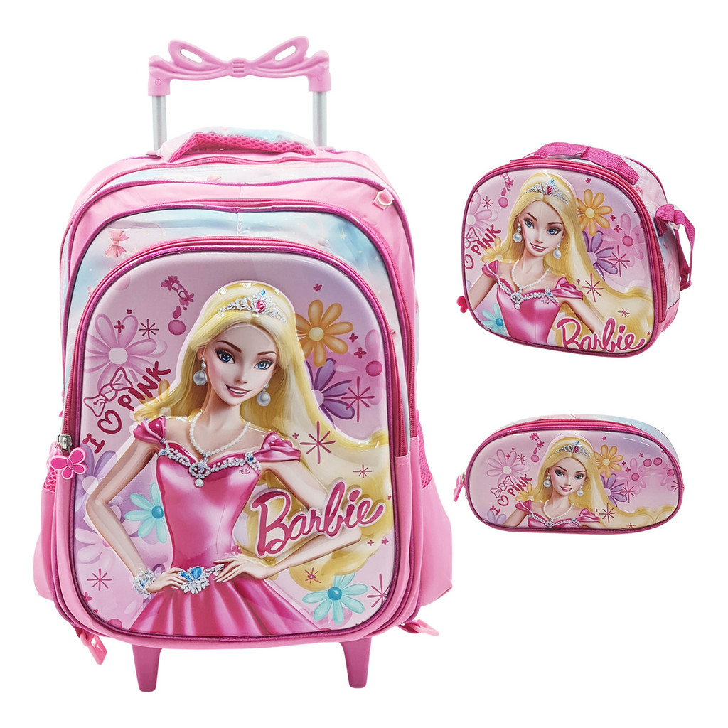 Kit Mochila Escolar Menina Infantil 3d Rodinhas Barbie Rosa | Shopee Brasil