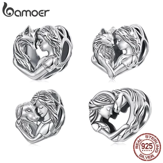 Bamoer 925 Prata Esterlina Charme Menina E Animal De Estimação Coração Pingente DIY Para Pulseira Presentes Mulher em Oferta na Shopee