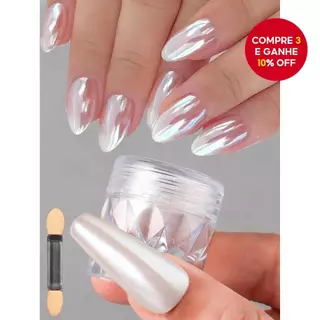 Pó de Unha Branco Cromado com Luz da Lua, Pigmento Aurora Espelhado Holográfico com Pincel para Unhas DIY em Oferta na Shopee