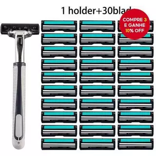 Barbeador Manual Masculino Clássico de 2 Camadas, 1 Suporte de Lâmina, 30 Lâminas, Barbeador de Aço Inoxidável com em Oferta na Shopee