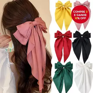 Grampo De Cabelo Elegante Com Laço De Fita – Acessório De Tecido Macio Para Rabos De Cavalo , Festas E Viagens De Primav em Oferta na Shopee