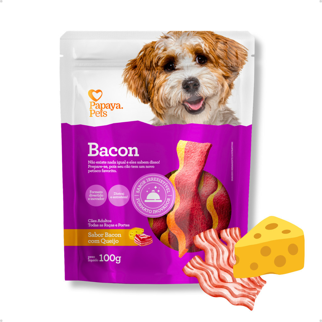 Petisco Natural Snack para Cachorro Mordedor Duro Formato e Sabor Bacon com Queijo Papaya Pets 100g em Oferta na Shopee