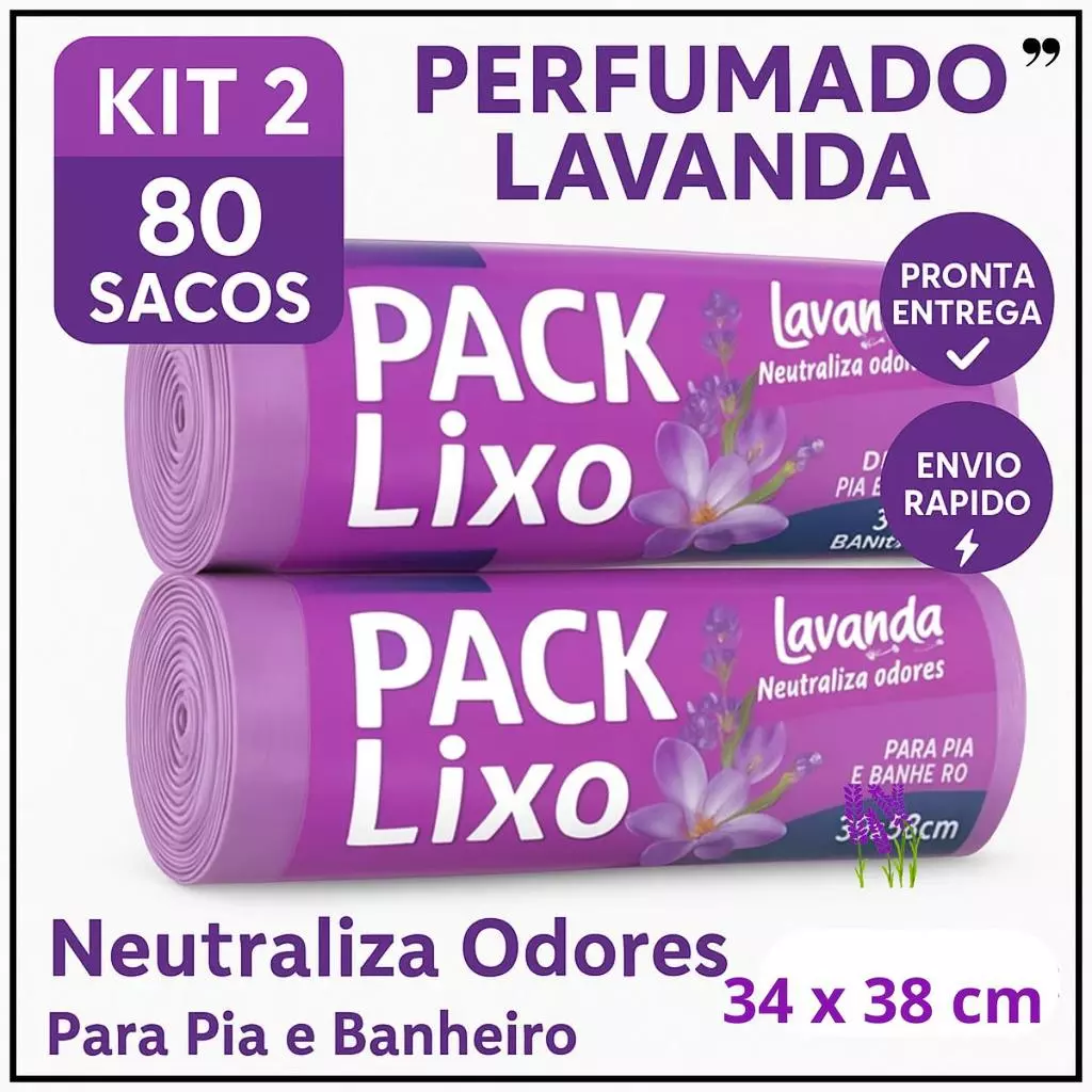Kit Sacos de Lixo Lavanda Perfumado| Neutraliza Odor | Para Pia e Banheiro / Espanta Insetos