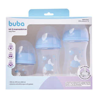 Kit 3 Mamadeiras Buba Easy Flow Nuvem Azul 120/270/330ml em Oferta na Shopee