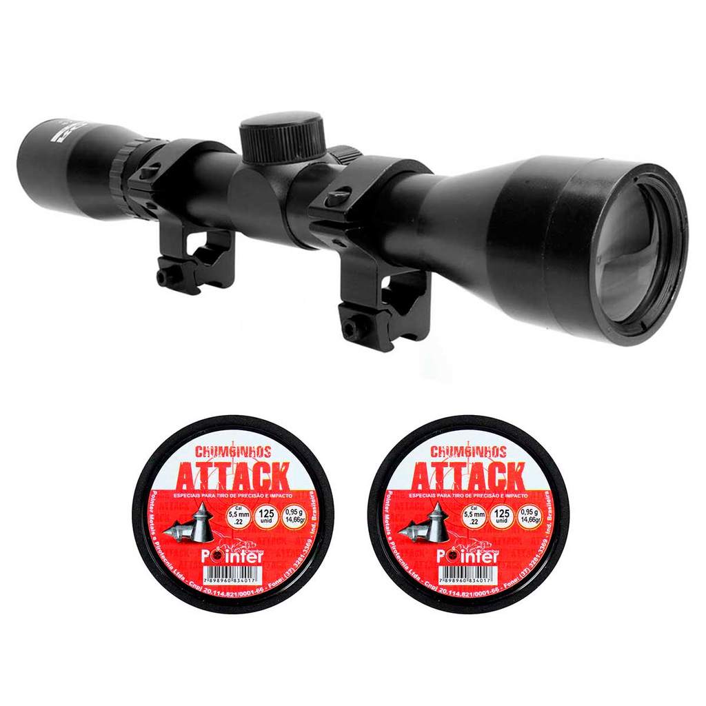 Luneta 4x32 TAG Mount Único 11mm e 250 Chumbinhos Attack 5.5 Para