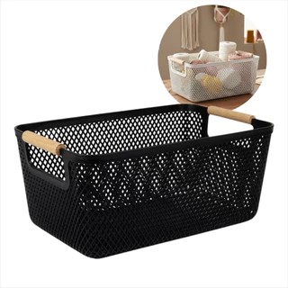 Organizador Prático Multiuso Cesto Plástico com Alça Madeira Bambu para Armazenamento Alimentos Fruteira Caixa em Oferta na Shopee