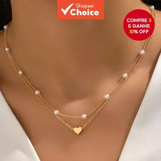 Nova Camada Dupla Coração Pérola Pingente Colar Feminino Ouro Elegante Presente De Aniversário Jóias Acessório em Oferta na Shopee