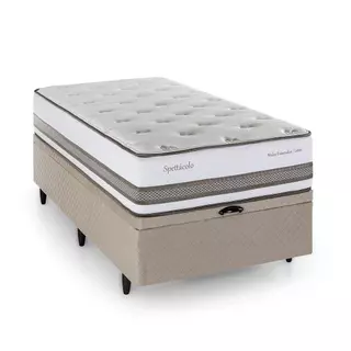 Cama Baú Solteirão Herval Spettácolo em Molas Ensacadas, Suede Bege, 81x96x203 cm em Oferta na Shopee