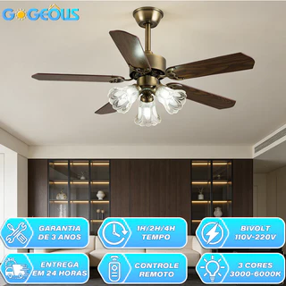 Ventilador de Teto com Luz 110V-220V 42/48 Polegadas Motor CC Reversível Silencioso Controle Remoto 3 Cores de Luz em Oferta na Shopee