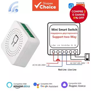 Funciona com o Interruptor Wifi MINI 16A Tuya DIY Controle Remoto de 2 vias Temporizador Relé Automação Para Smart Life em Oferta na Shopee
