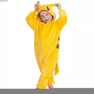 Pijama/Macacão Noturno em Flanela do Pikachu para Crianças/para Outono/Inverno em Oferta na Shopee