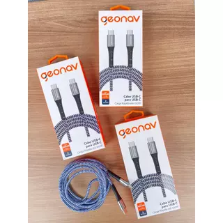 Cabo USB-C para USB-C 100W Geonav Kevlar 2 Metros Turbo MacBook iPhone iPad S24 Tablet
