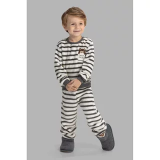 Pijama de Inverno Bebê Unissex em Soft Fleece Plush com Punho - Listrado em Oferta na Shopee