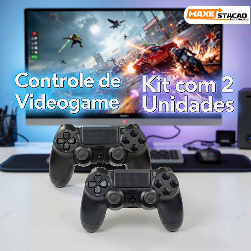 Kit 2 Unidades Controles Dualshock 4 Sem Fio Compatível PS4 PC e Android, Vibração e Sensor de Movimento