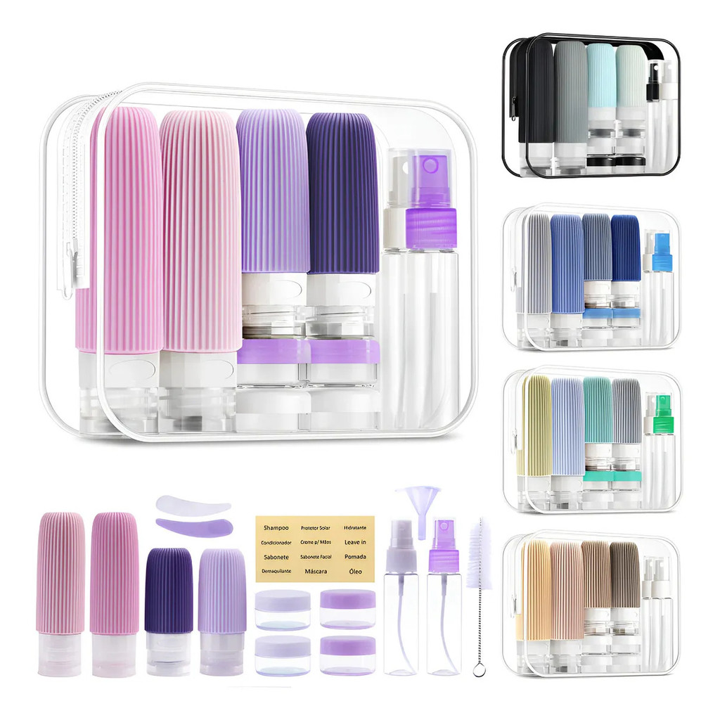 Kit Viagem Frascos Pote Silicone Shampoo 16 Peças 90ml 60ml gravado em ...