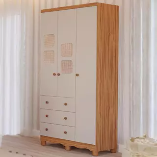 Guarda Roupa Infantil Telinha Off White 3 Portas 3 Gavetas 100% MDF em Oferta na Shopee