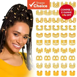 50 peças de acessórios de trança metálica, combinação de adorno para cabeça, argolas para cabelo, presilhas de trança. em Oferta na Shopee