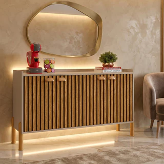 Aparador Buffet Chicago 4 Portas com 2 Prateleiras Internas e Puxadores Concha - Lojas GM