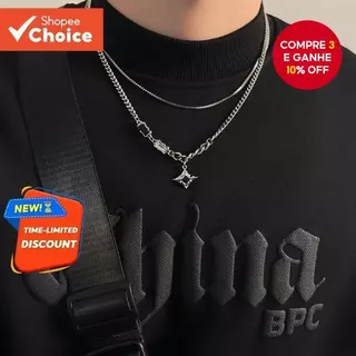 Colar Minimalista De Diamante Preto , Gargantilha De Liga De Prata De Camada Dupla Para Homens E Mulheres em Oferta na Shopee