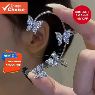 Elegante Strass Borboleta Orelha Manguito Clip-On , Jóias Femininas Da Moda Para O Natal E Feriados