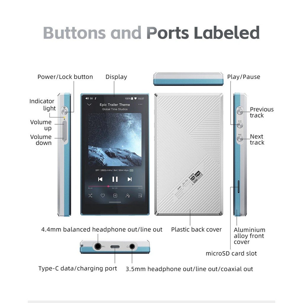 Media Player de Áudio DAP Fiio JM21 Preto - DAC / Amplificador de