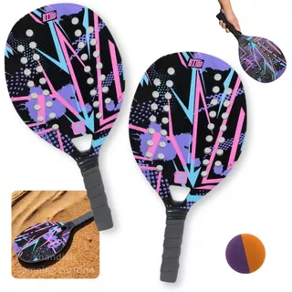 Kit 2 Raquetes para Beach Tennis de Praia em Madeira Lilas e Preta + Bolinha Bel Bt100 em Oferta na Shopee