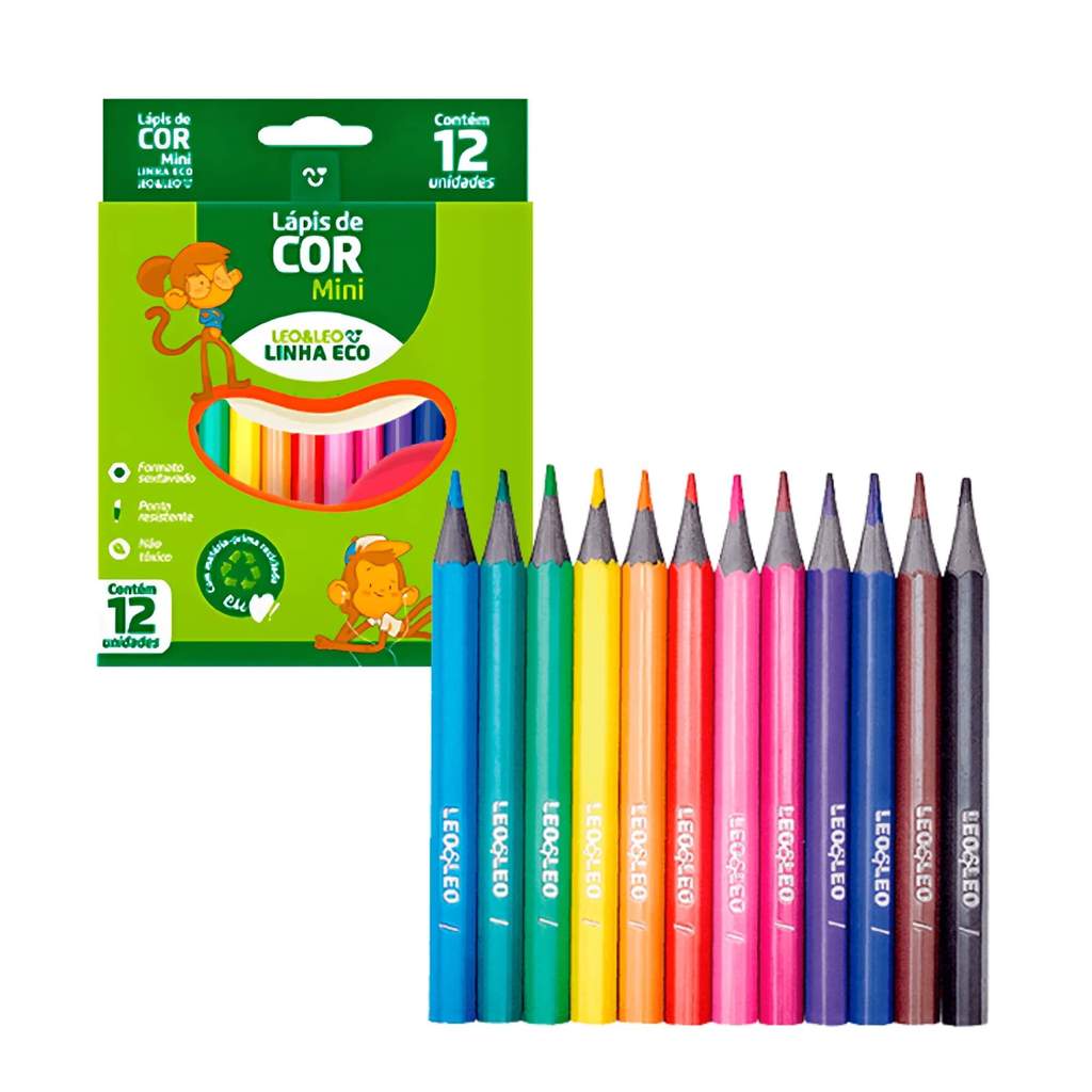 Lápis 12 Cores Eco Mini Sextavado Flex Ecológico Leo&Leo Leonora