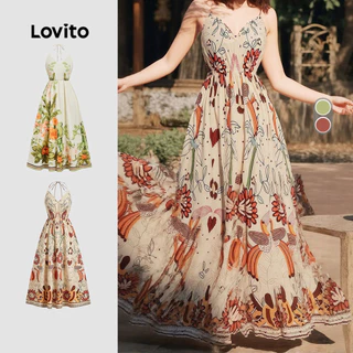 Lovito Vestido Boho De Férias Com Cadarço Para Primavera/verão Feminino LBL29123 em Oferta na Shopee