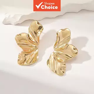 Brincos de pétalas orgânicas para mulher, banho de ouro 18K, design irregular minimalista vintage em Oferta na Shopee