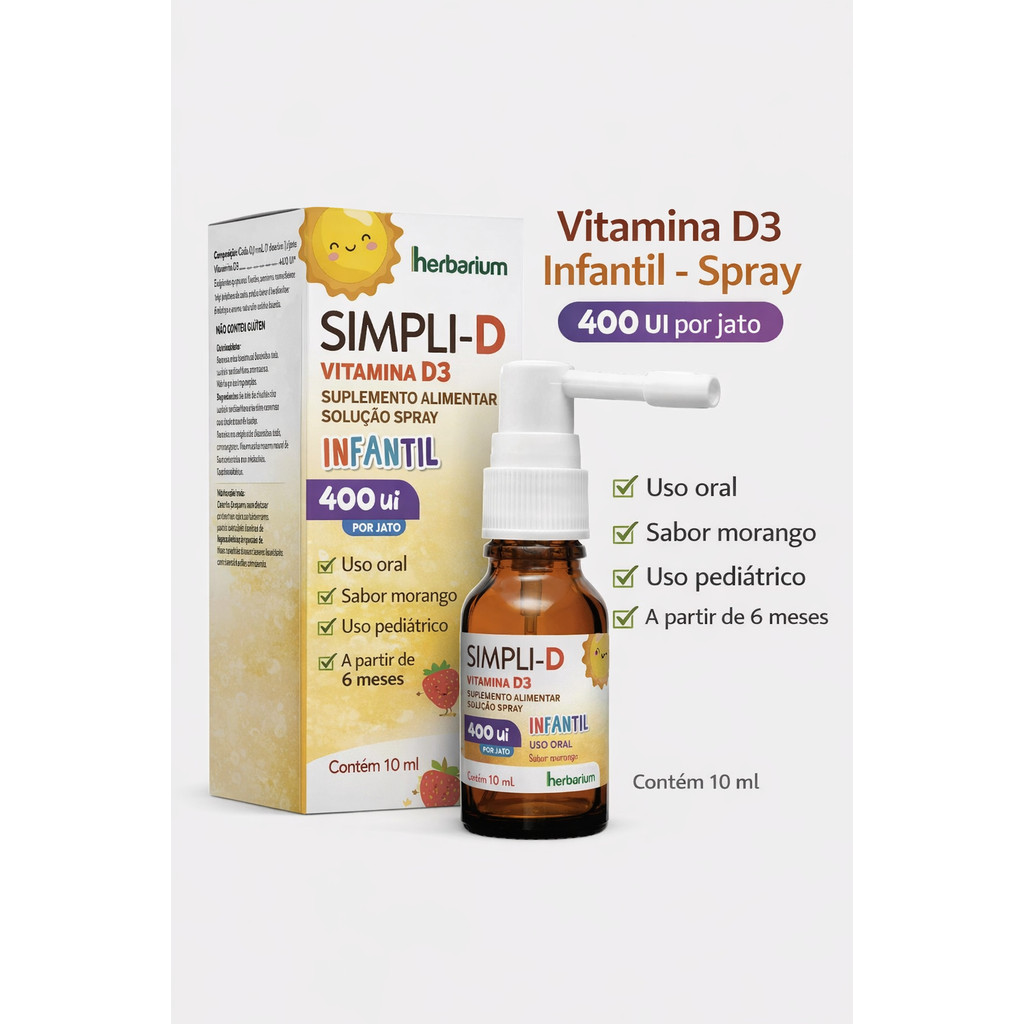 Vitamina D Spray Simpli-D Herbarium 400 UI Infantil 10ml Uso Oral ...