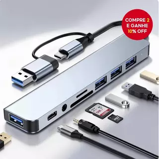 USB-C Hub 8 Em 1 Estação De Acoplamento Para Leitor De Cartão SD TF Tablets MacBook , Smartphones E Outros Dispositivos em Oferta na Shopee