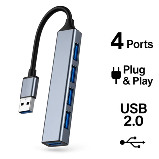 Hub USB 4 em 1 Alumínio Portátil – 4 Portas USB 2.0 Plug