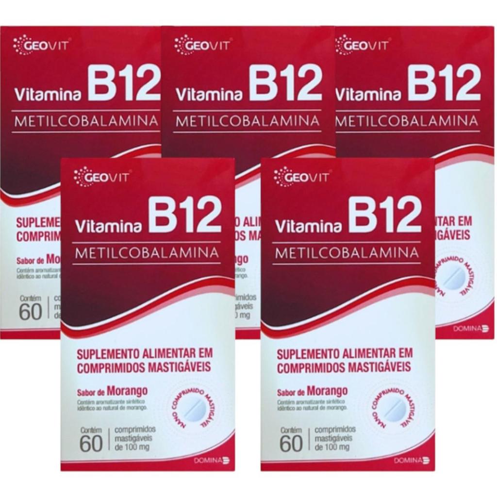 Kit Vitamina B12 Meticobalamina Sabor Morango Geovit Com 5 Caixas De 60 ...