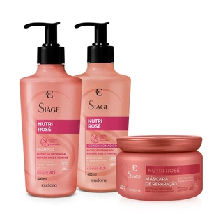 Combo Siàge Nutri Rose: Shampoo 400ml + Condicionador 400ml + Máscara Capilar 250g em Oferta na Shopee