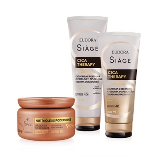 Combo Siàge: Shampoo Cica-Therapy 250ml + Condicionador Cica-Therapy 200ml + Máscara Capilar Nutri Óleos Poderosos 250g em Oferta na Shopee