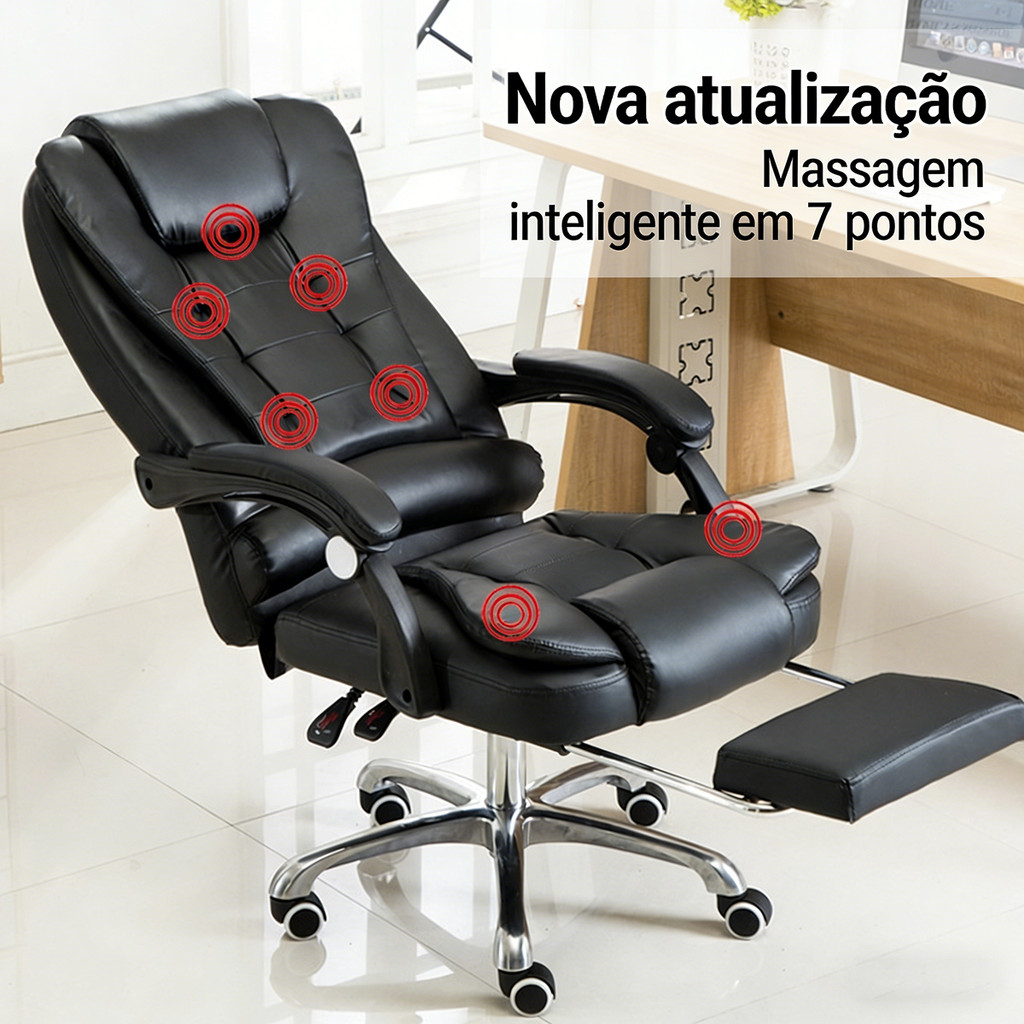 Cadeira De Escritório Presidente Reclinável Ergonômica com Massagem 7 ...