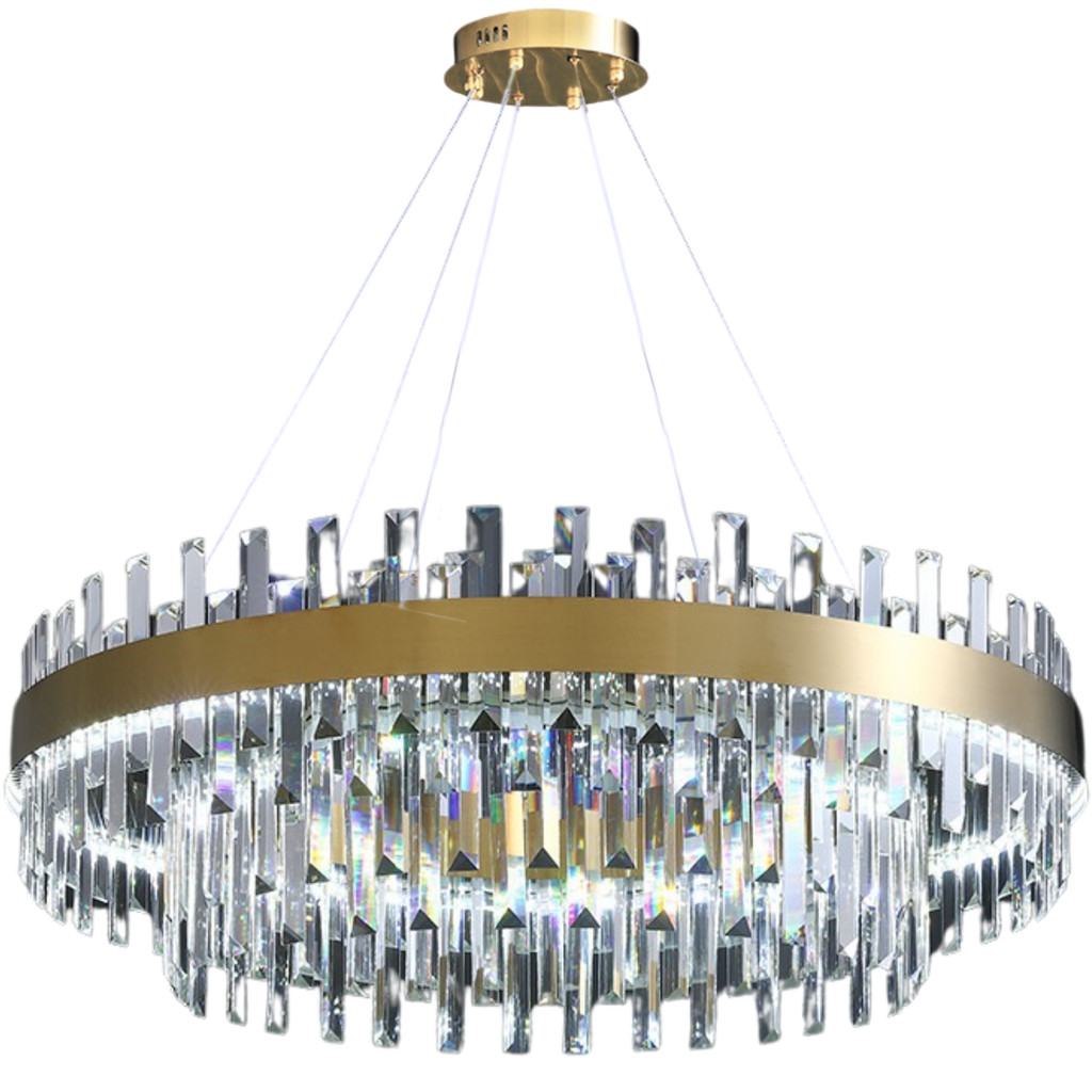 Lustre Pendente Teto 140cm x 80cm LED 3 Cores 128 Cristais Redondo ...