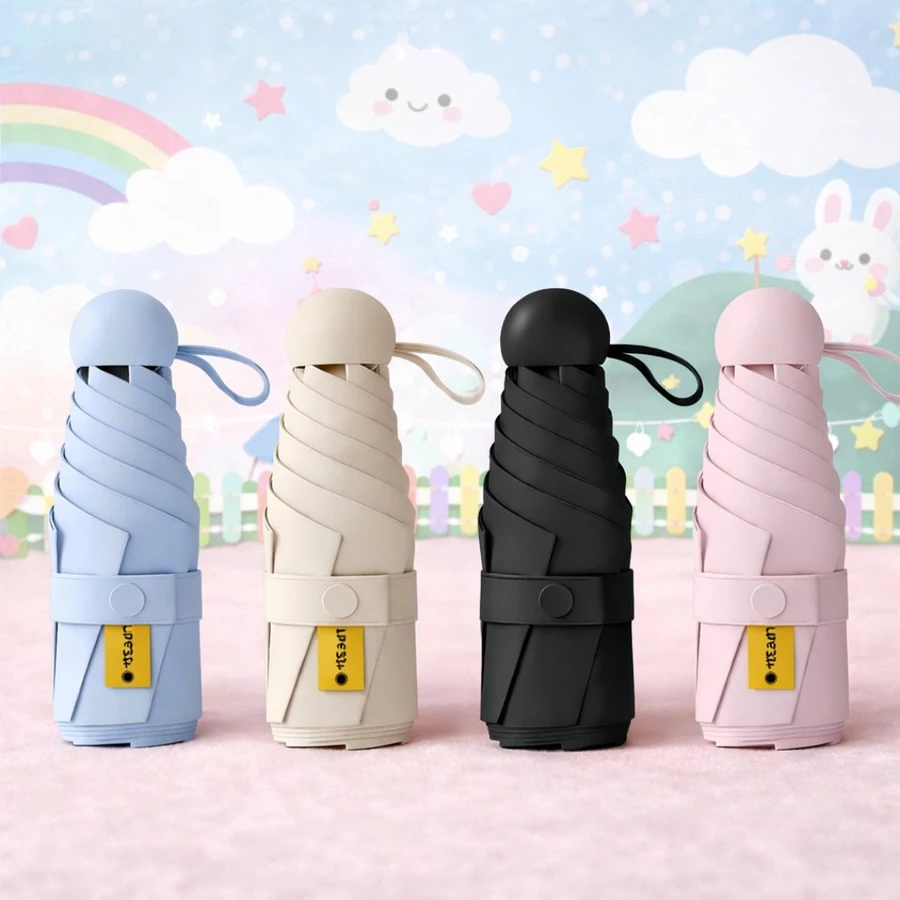 Mini Guarda-Chuva Portátil Dobrável Estilo Cápsula Compacto para Bolsa