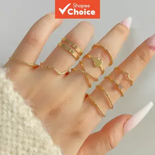 Conjunto de 9 anéis finos minimalistas em estilo INS de metal para mulheres, joias empilháveis e acessórios com