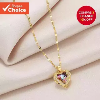 Colar Com Pingente De Coração De Aço Inoxidável Para Mulheres , Joia De Cristal Azul Oceano , Presente