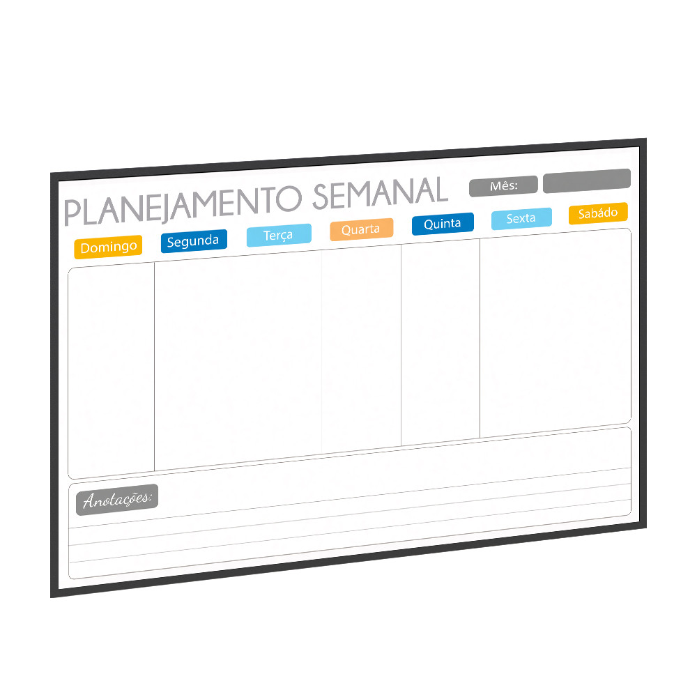 Lousa Quadro Planner Semanal 90x60 Branco Com Moldura MDF