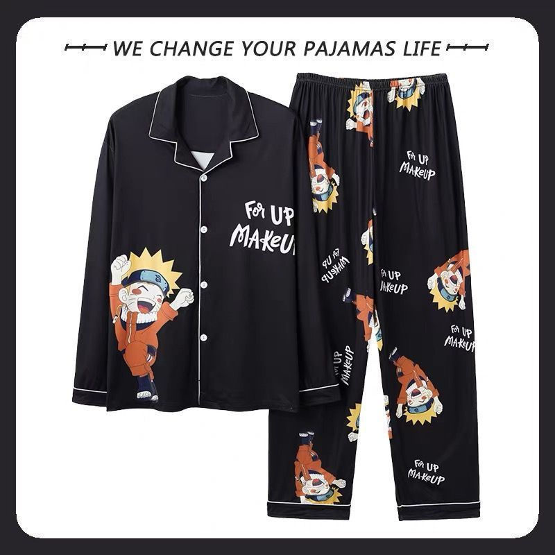 Pijama masculino fofo de manga comprida Naruto, primavera outono, fino, estilo cartoon, para estudantes, jovens, tamanho em Oferta na Shopee