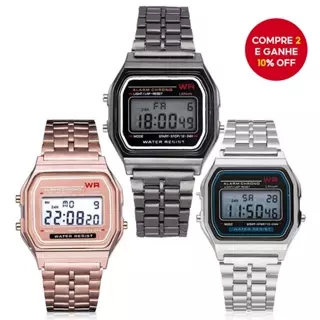 Relógio Digital LED Moderno-Pulseira De Aço WR F91W A159 , Estilo Harajuku Multifuncional Elegante em Oferta na Shopee