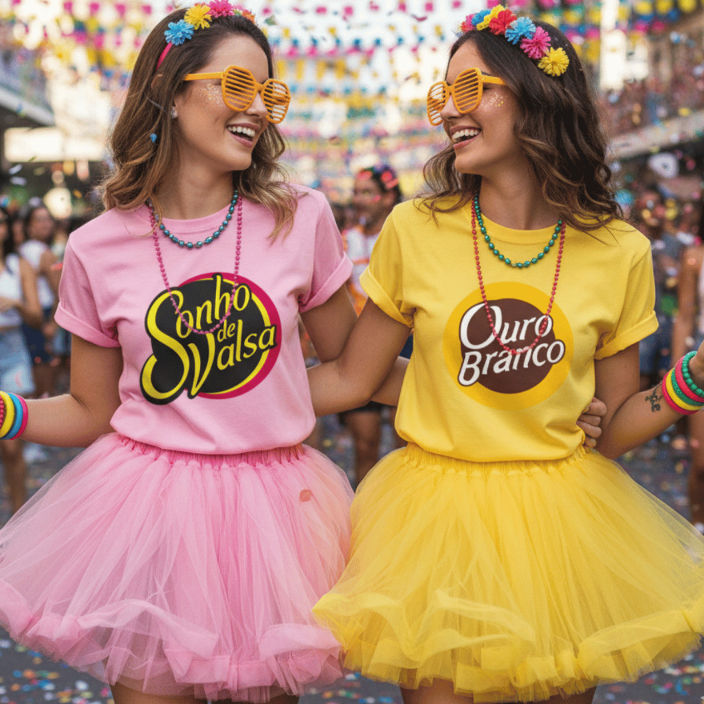 Kit 2 Camisetas Carnaval Sonho De Valsa E Ouro Branco Dupla Amigas ...