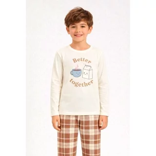 Pijama Infantil Menino Manga Longa Xadrez Família Café com Leite Inverno em Oferta na Shopee