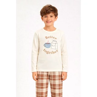Pijama Infantil Menino Manga Longa Xadrez Família Café com Leite Inverno em Oferta na Shopee