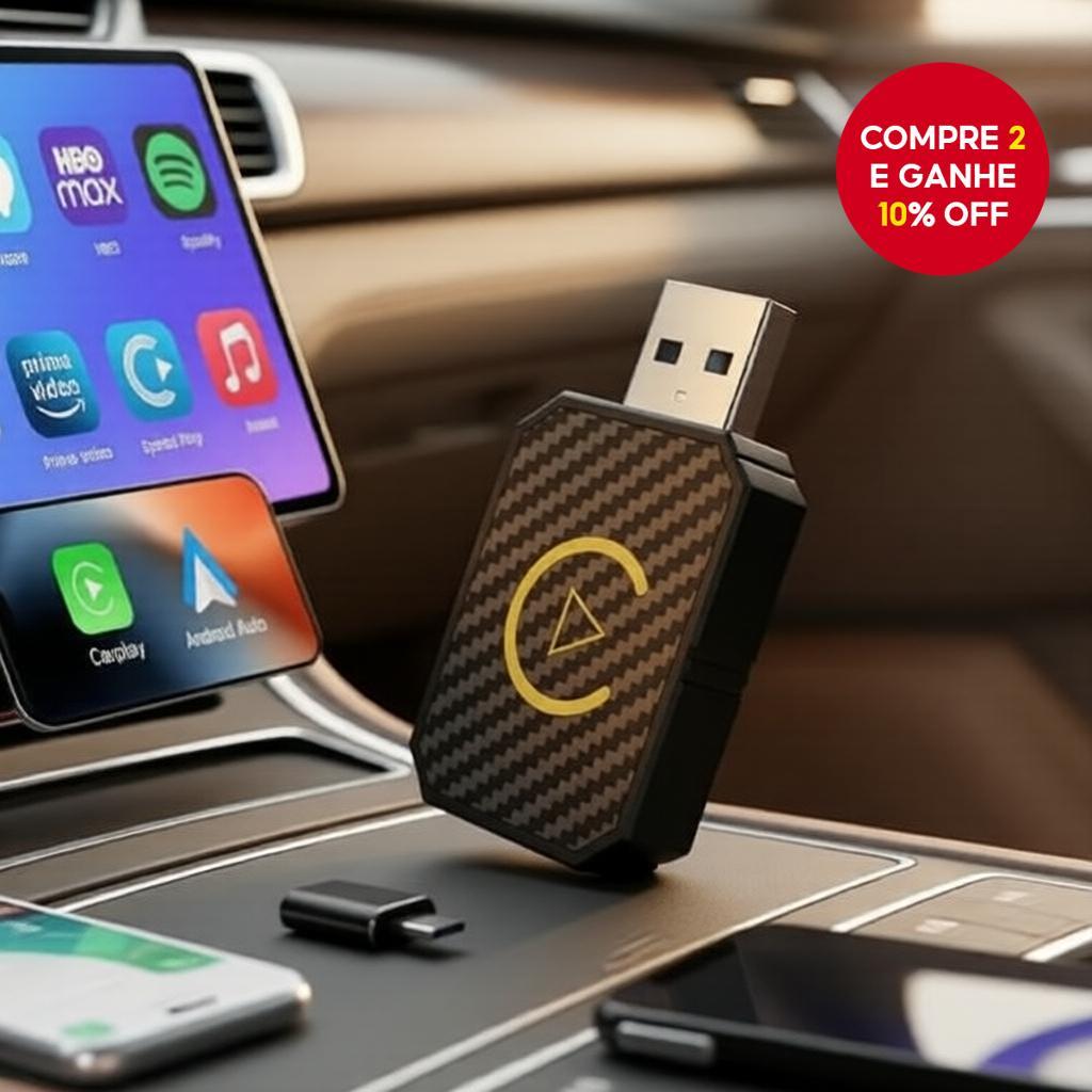 Adaptador 2 em 1 sem fio CarPlay &amp; Android Auto, plugue tipo C/USB ...